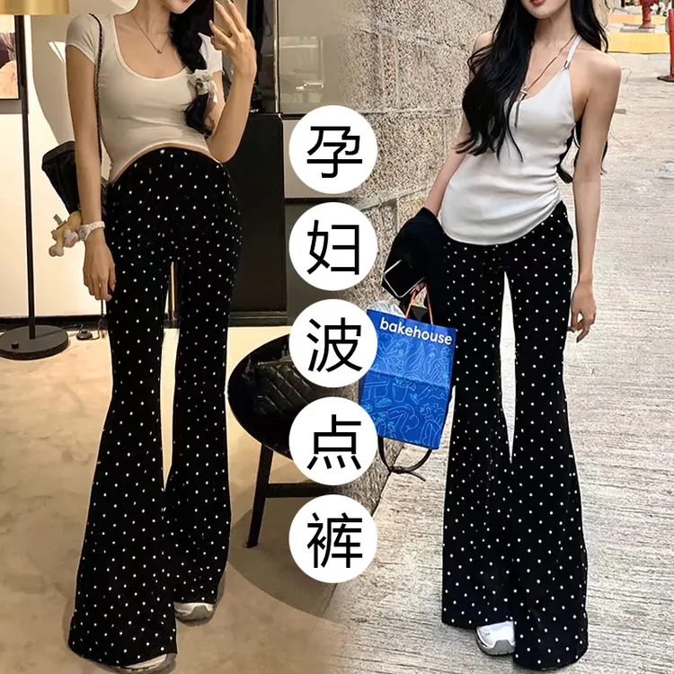 洋气辣妈波点孕妇微喇叭裤2025新款夏季薄款时尚百搭显瘦孕妇裤子