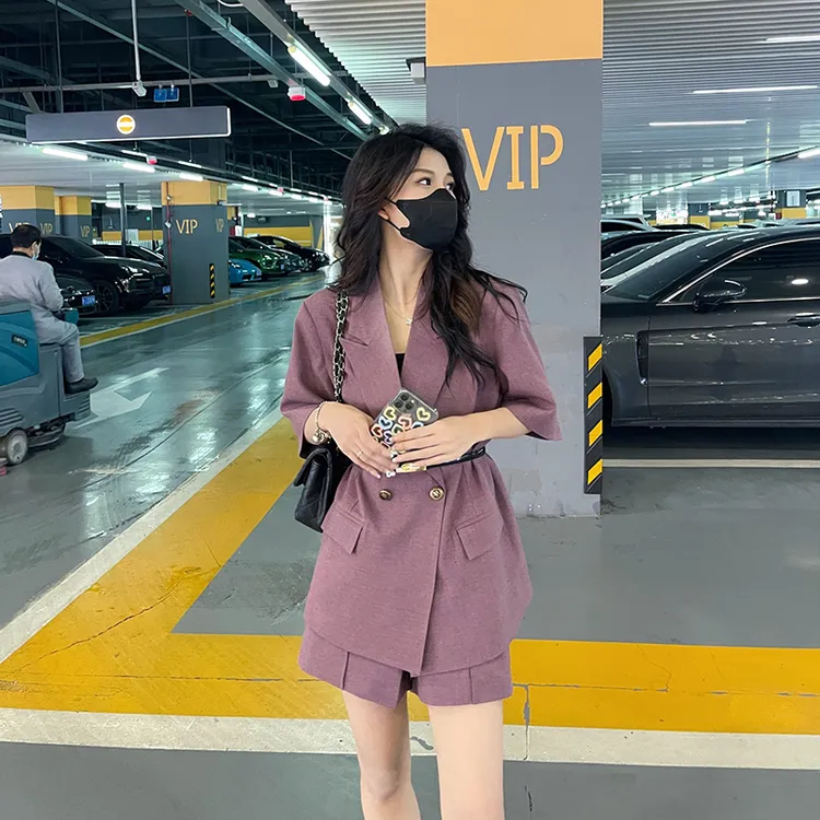 时尚西服套装女2024年夏季新款法式复古西装外套高级感短裤两件套