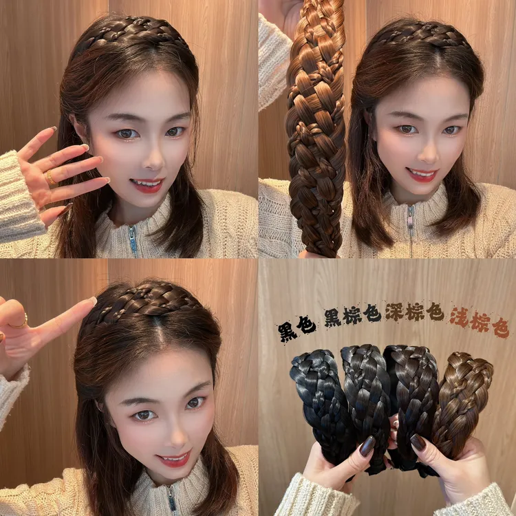 百搭艺术款假发发箍 麻花辩子纯手工编织带防滑齿头箍头饰