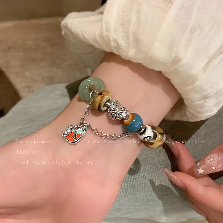 铜合金手链  蝴蝶串珠吊坠手链女款复古民族风百搭手串高级感手饰