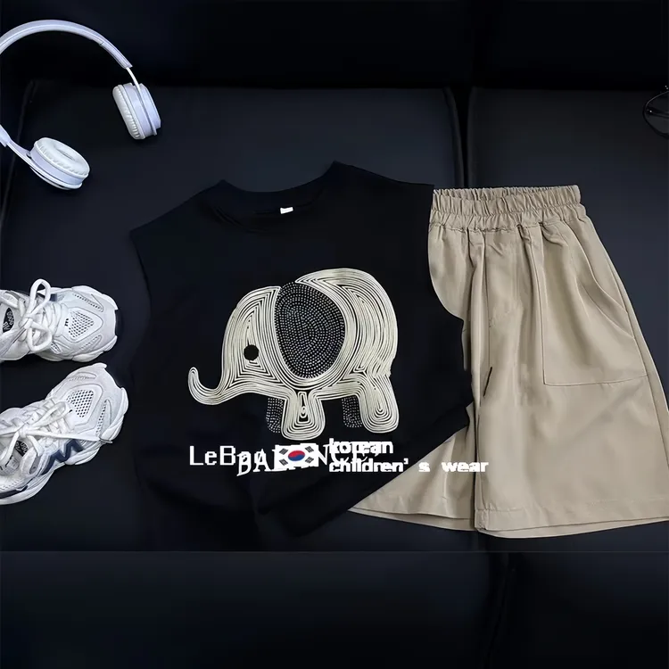 男童黑色背心韩版童装夏季新款无袖t宝宝休闲洋气儿童百搭夏装潮