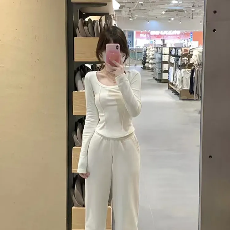 设计感小众长袖打底衫女冬内搭磨毛加厚短款小衫辣妹德绒显瘦上衣