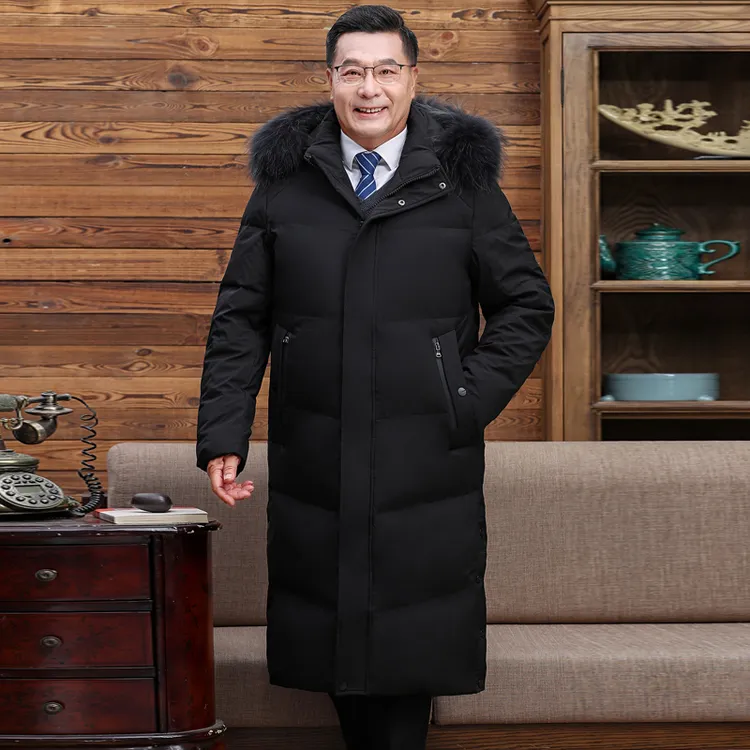 长款过膝羽绒服男冬季加厚保暖大毛领男士休闲高档中老年男装外套