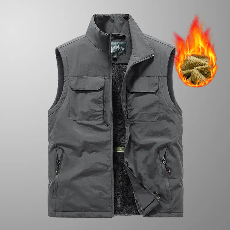 秋冬款男士户外双面穿加绒马甲多口袋休闲外穿背心马甲冬季外套男