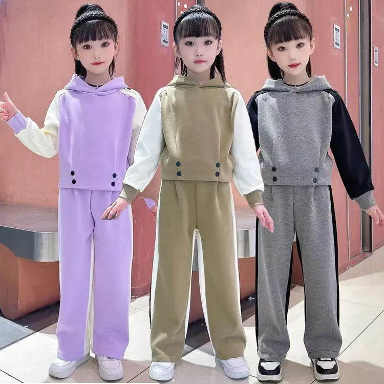 女童冬季2025新款6-14岁时尚休闲连帽套装加绒加厚女童秋款套装