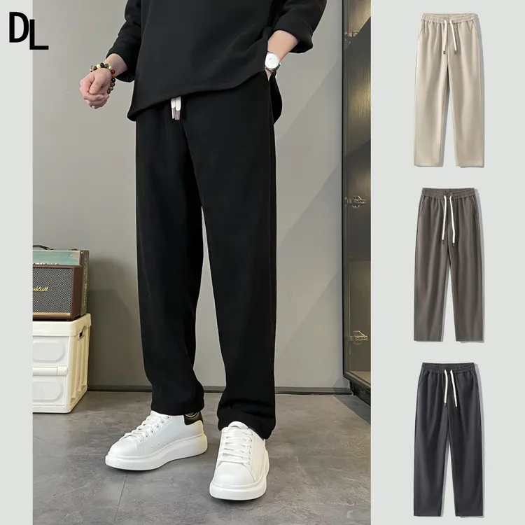 秋冬款男士宽松直筒垂感纯色长裤潮流阔腿百搭韩版灯芯绒休闲裤子