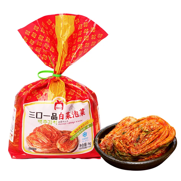 三口一品韩式辣白菜泡菜1000g/袋朝鲜延边韩国萝卜块桔梗小葱下饭