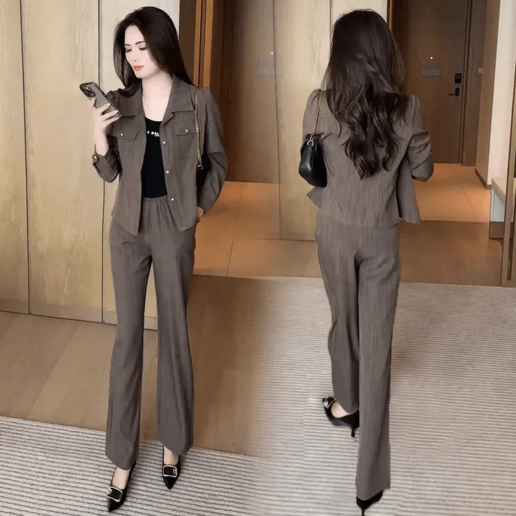 时尚套装女2025春秋季新款洋气显瘦短款外套阔腿裤休闲减龄两件套