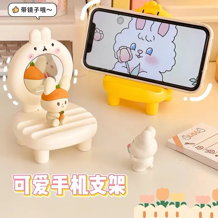 新款动物手机桌面支架椅子懒人神器追剧上课带化妆镜便宜直播支架