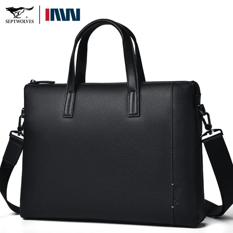 七匹狼手提包新款真皮大容量软皮休闲公文包男士时尚通勤商务包潮