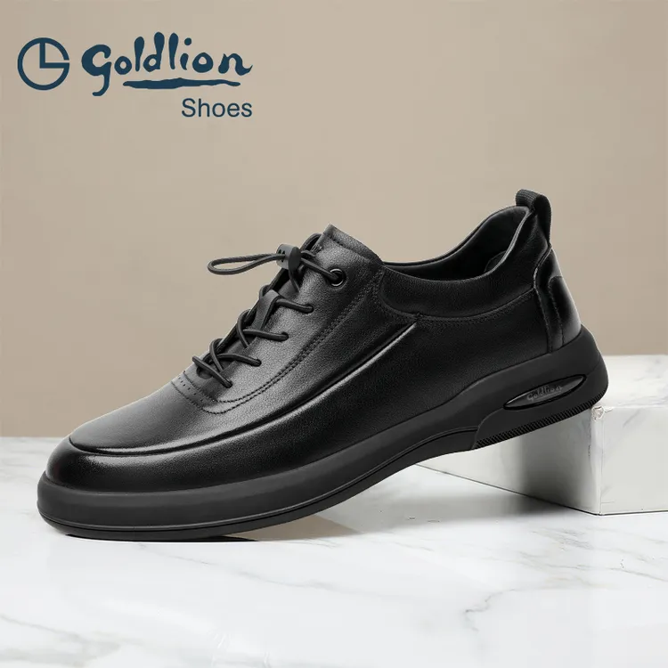 【冲孔可选】金利来男鞋春夏男鞋保暖舒适软底软面运动真皮休闲板鞋商品图