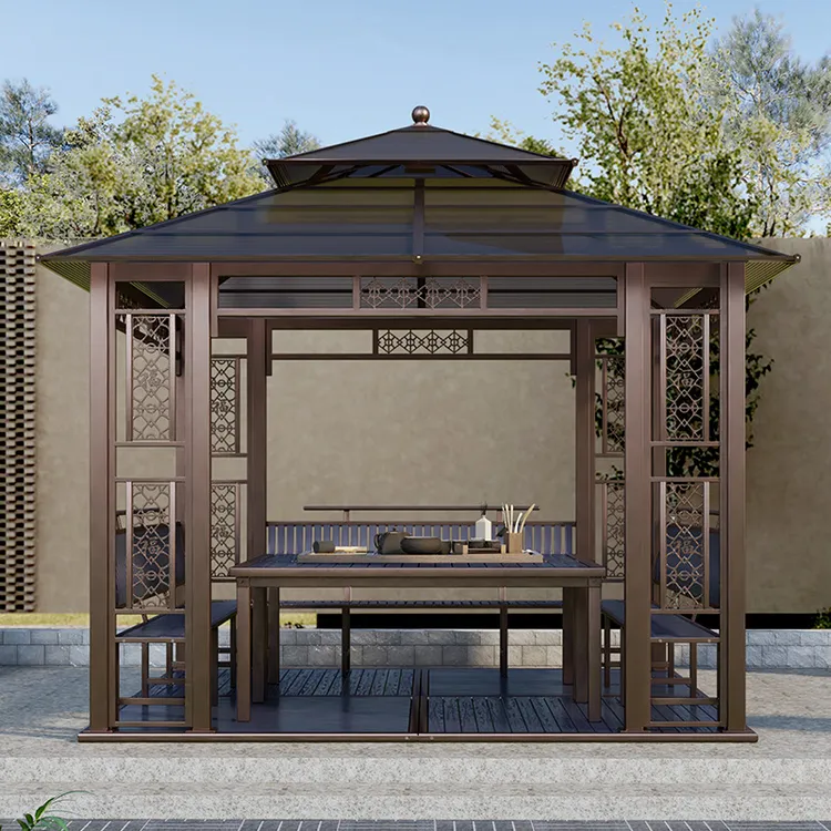 户外凉亭庭院别墅花园室外休闲铁艺遮阳棚露天露台顶骨铝合金亭子