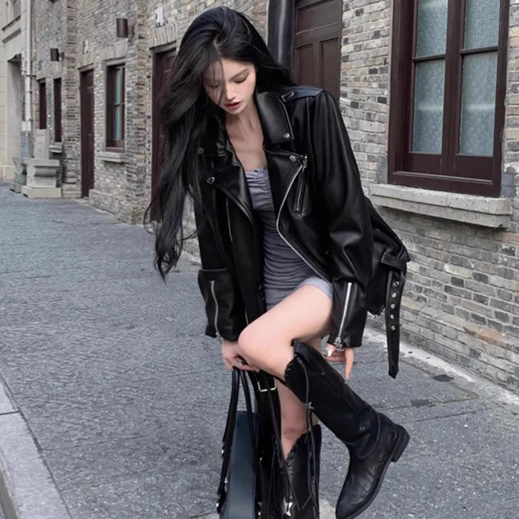 2026秋季新款皮衣女外套宽松小众痞雅机车服上衣黑色皮夹克外套女商品图