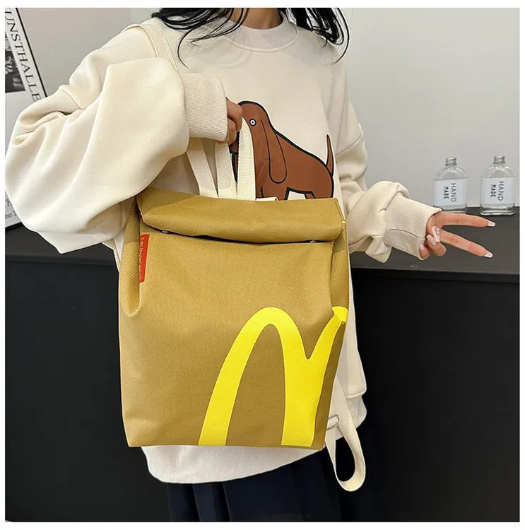 网红麦当劳托特包新款帆布背包女大容量包包大学生