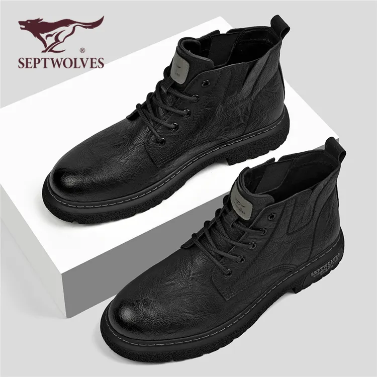 七匹狼黑色男士靴子秋季新款复古工装鞋子男款爆款2025新款马丁靴