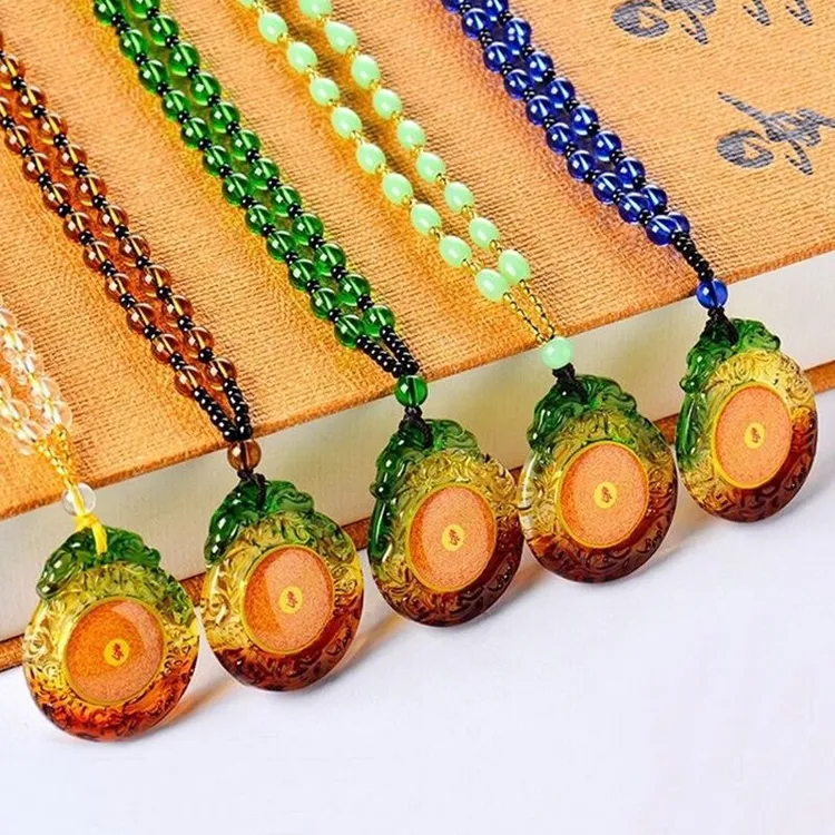 钛钢琉璃项链 项链年饰品女长款琉璃楞严咒六字真言情侣毛衣链吊