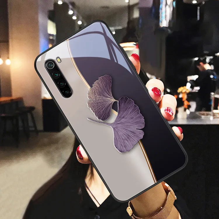 暗紫杏叶适用小米红米note8pro手机壳note8女款创意note7玻璃保护