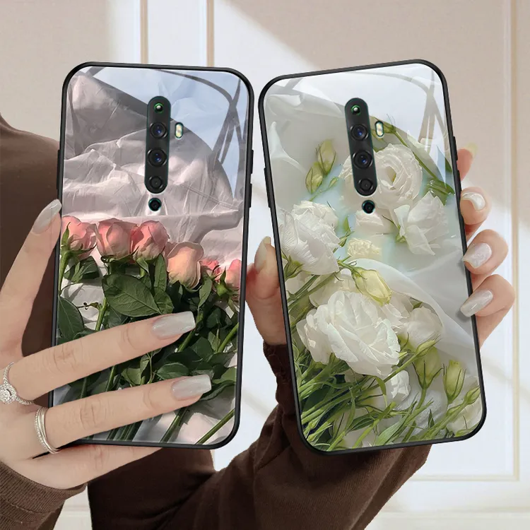 恬静花opporeno2手机壳Reno2Z可爱小众oppoace2保护套玻璃壳高级