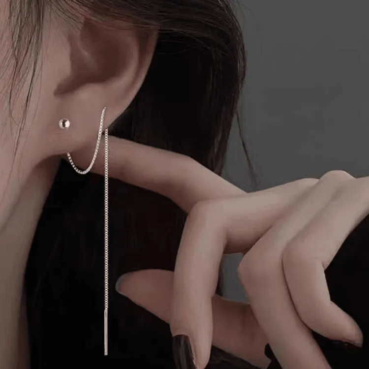 足银耳饰 999足银耳线光面圆珠耳饰小圆珠耳线养耳洞7厘米银一对