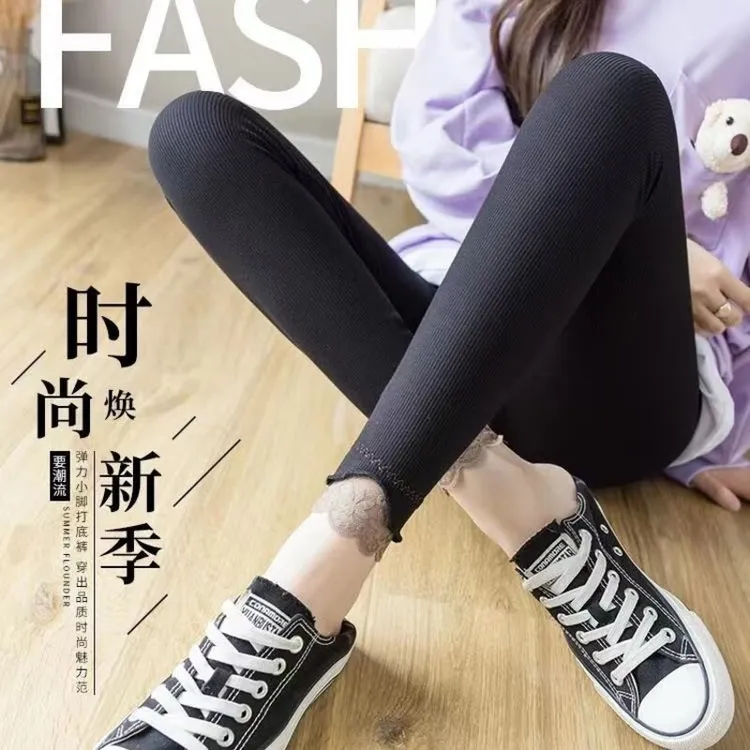 秋冬女新款蕾丝加绒加厚显瘦打底裤高腰可外穿加大码80-200斤裤子