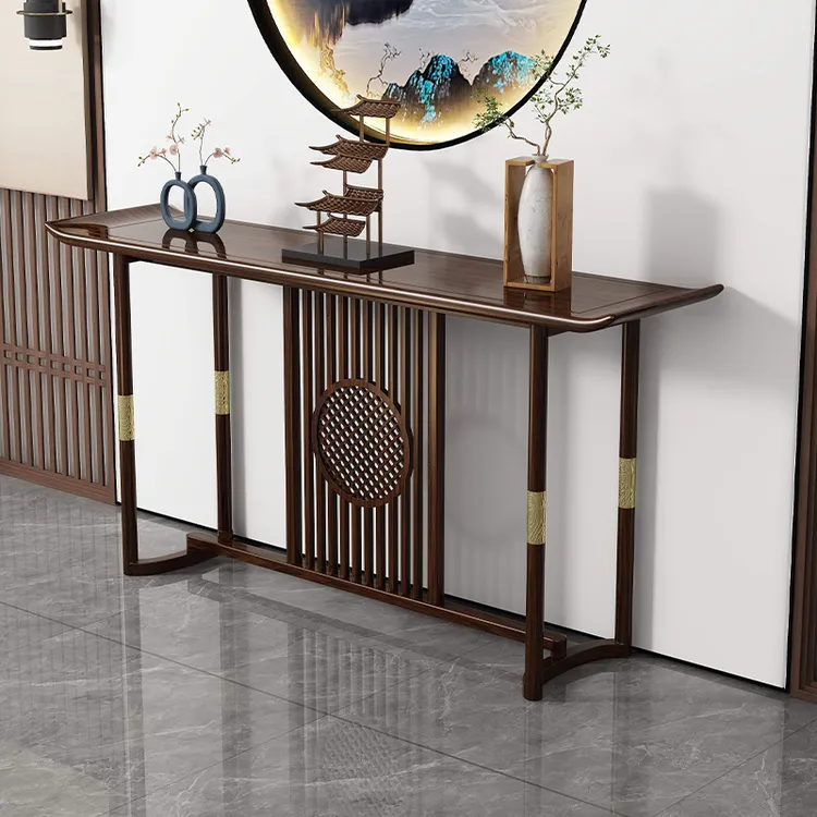 新中式玄关桌条案入户入门靠墙客厅乌金木供桌超窄案几实木原木