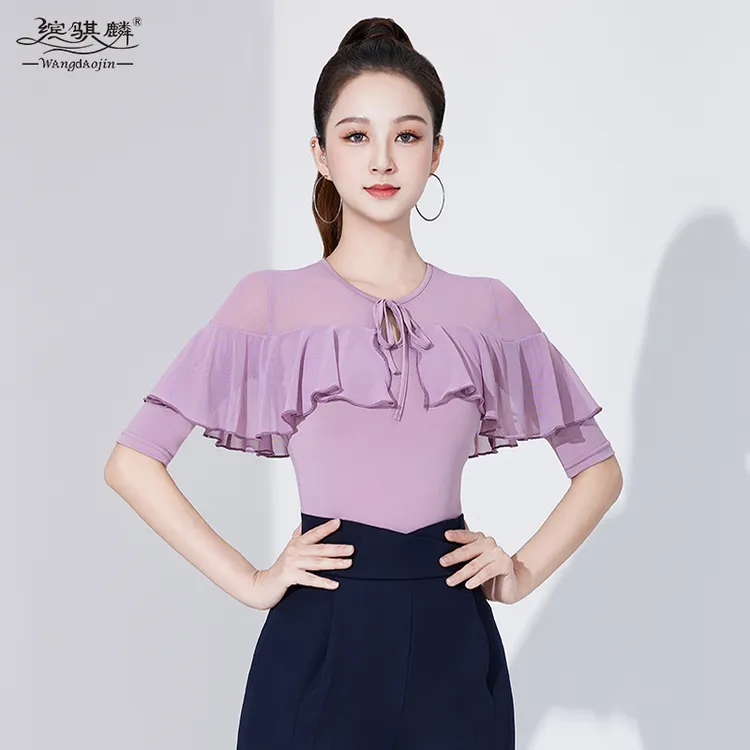 拉丁舞新款女上衣中袖练功服国标舞新款舞衣跳舞服装摩登舞演出服