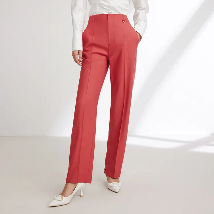 EP YAYING雅莹女装 美利奴绵羊毛开叉直筒裤 新品6445A