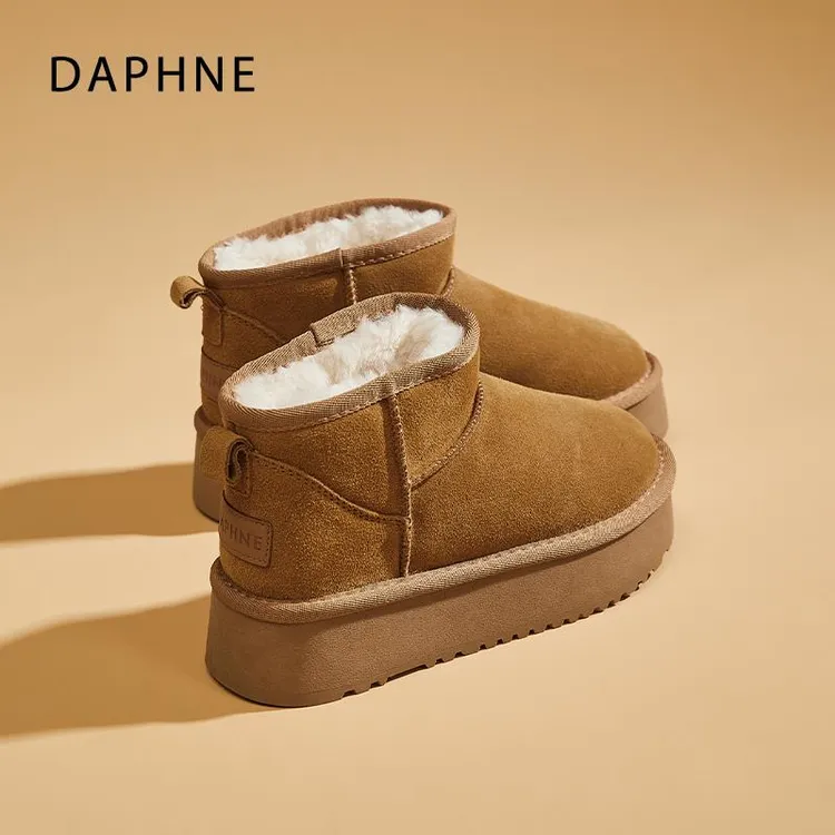 达芙妮真皮雪地靴女款爆款2025新款短靴冬季加绒矮帮靴子厚底棉鞋