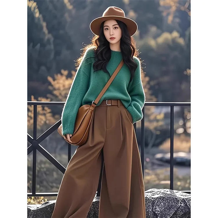 绿色慵懒风超好看毛衣女款2024新款深秋初冬穿搭宽松显瘦韩系上衣