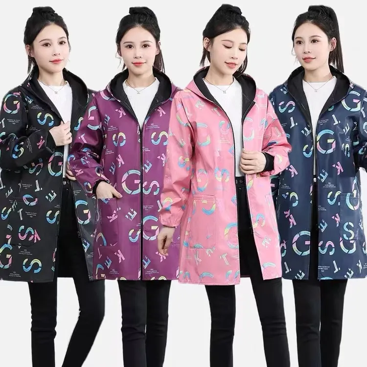 新款防水加绒成人女外穿罩衣时尚厨房耐脏加厚围裙男士拉链工作服