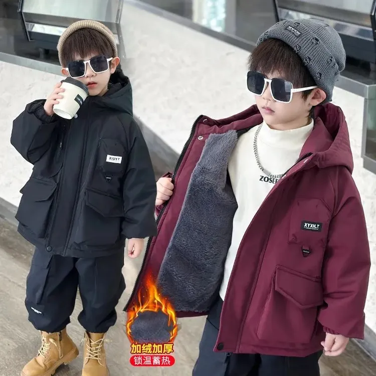 男童冬装棉衣2025新款洋气儿童秋冬季加绒外套时髦男孩派克服棉袄