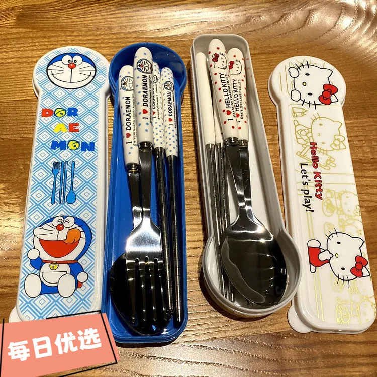 ins高颜值筷子勺子叉子套装三件套套盒学生上班族筷子勺子套装