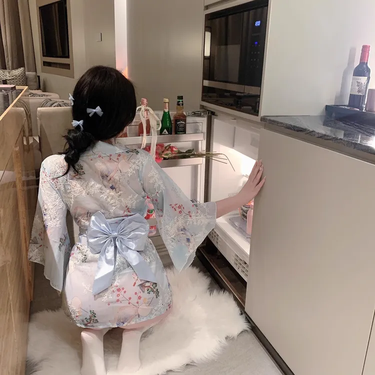 2024夏季私房日系和服穿搭少女印花开襟浴袍纯欲睡裙女约会战袍