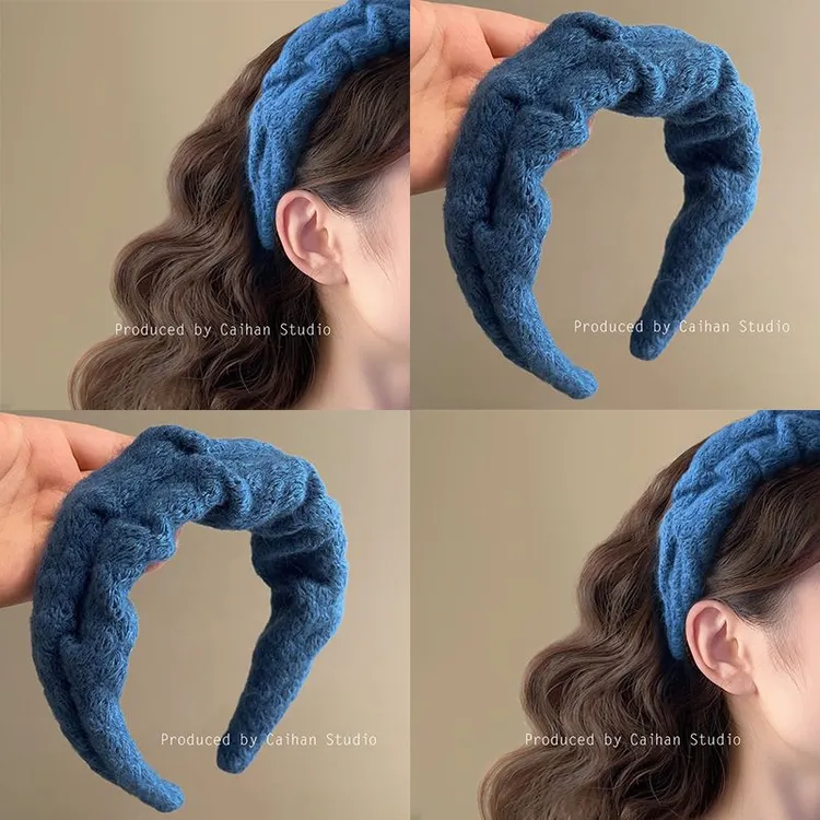 秋冬百搭!网红2025潮款发箍复古增颅顶微胖脸大显瘦褶皱毛线发箍
