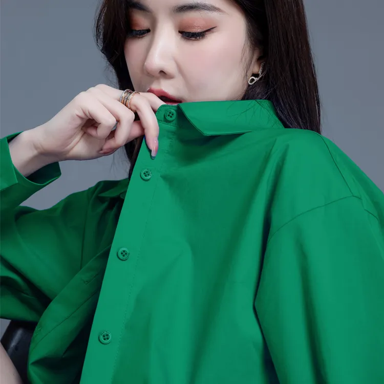 高级感绿色衬衫女高智感外穿衬衣2026春秋季新款长袖上衣外套开衫