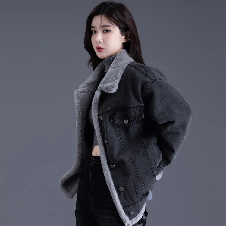 加绒牛仔外套女2025休闲百搭韩系慵懒风加厚宽松上衣ins棉袄棉服