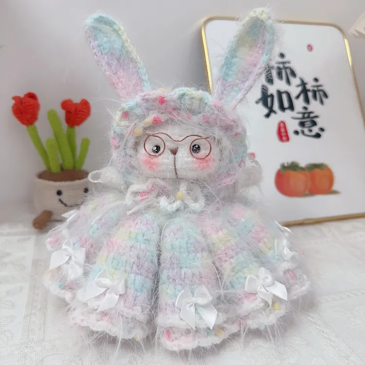 重工蓬蓬裙兔子款毛线材料包手工DIY钩针编织玩偶送视频图解