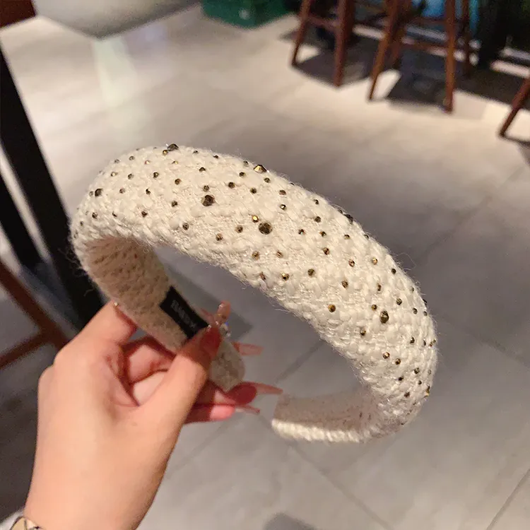 法式复古小香风毛绒水钻宽边显脸小海绵网红发箍发箍高颅顶显脸小