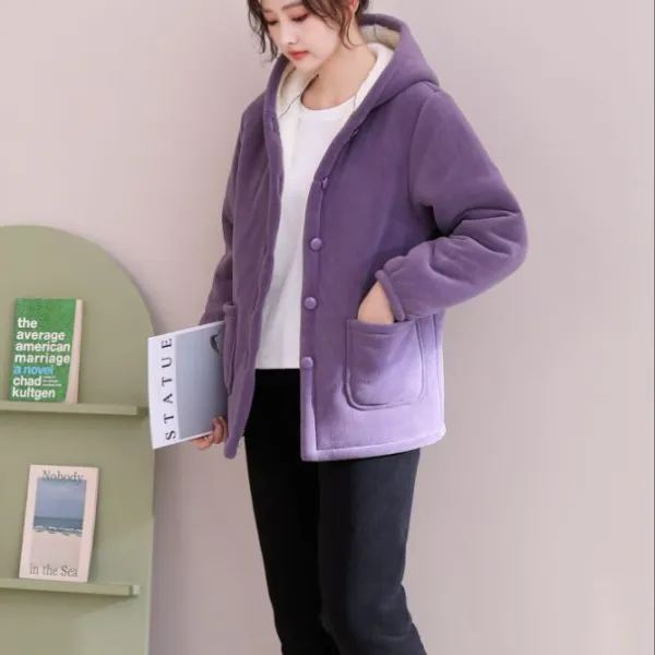 连帽海豚絾加棉加厚压缩一体棉可外穿保暖家居服秋冬时尚套装