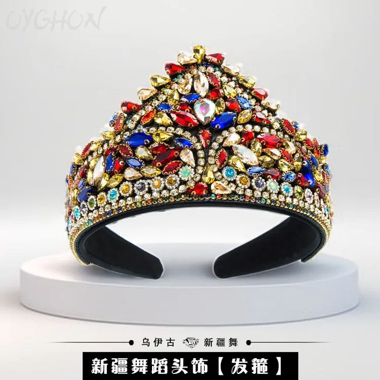新疆舞蹈头饰网红纯手工定制款A级亚克力水钻发箍发带民族风公主