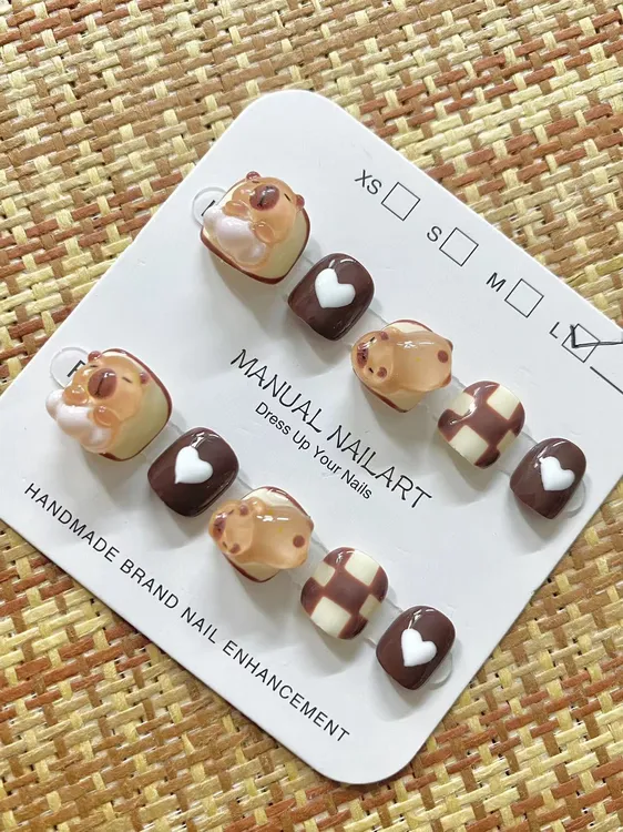 儿 童穿戴甲纯手工3-12岁学生卡皮巴拉成品可拆卸卡通可爱显白