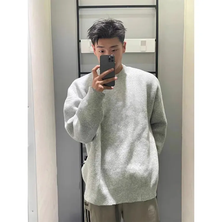 cleanfit纯色毛衣男款春季日系慵懒高级感内搭打底衫圆领针织线衣