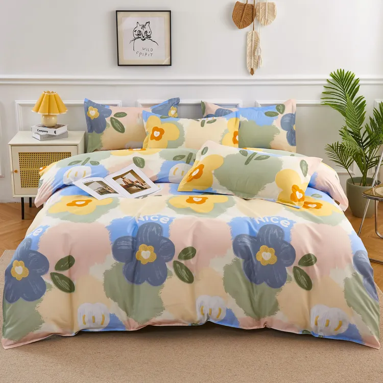 秋冬款四件套床单被套被罩单双人宿舍加厚磨毛小清新斜纹床上