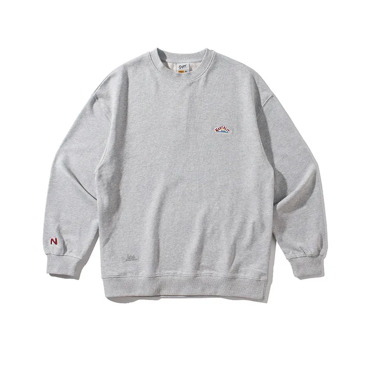 虎哇星球2023秋季新款纯色宽松圆领卫衣小刺绣装饰套头衫男休闲