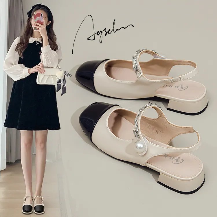 奥古狮登包头凉鞋女款2024新款夏季法式厚底配裙子粗跟玛丽珍单鞋