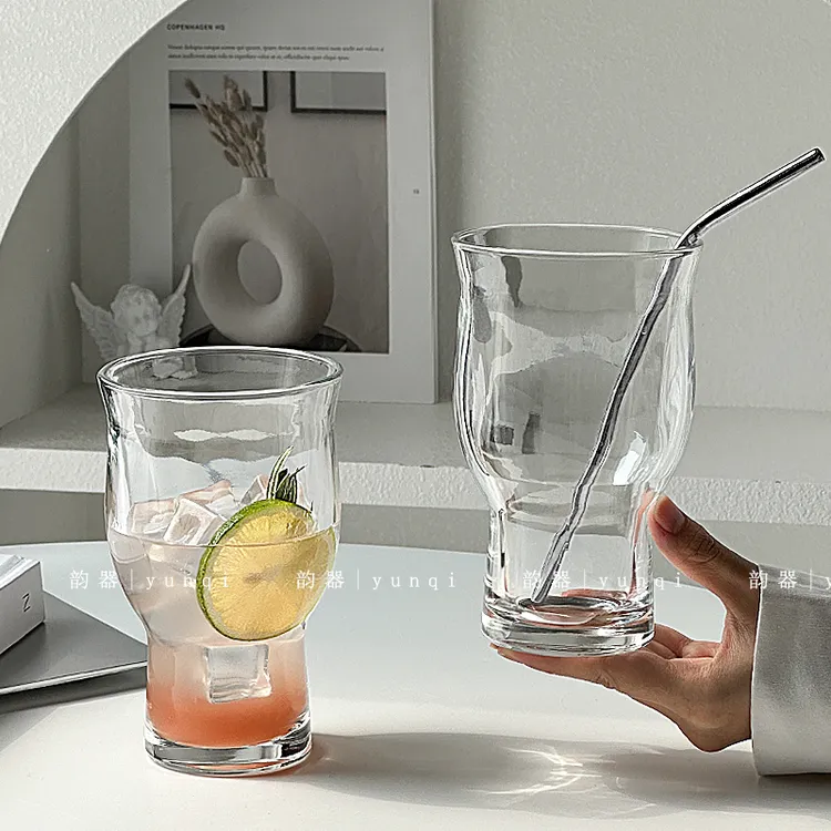 果汁杯玻璃大容量苏打水气泡水杯简约奶茶透明杯卢森堡饮料咖啡杯