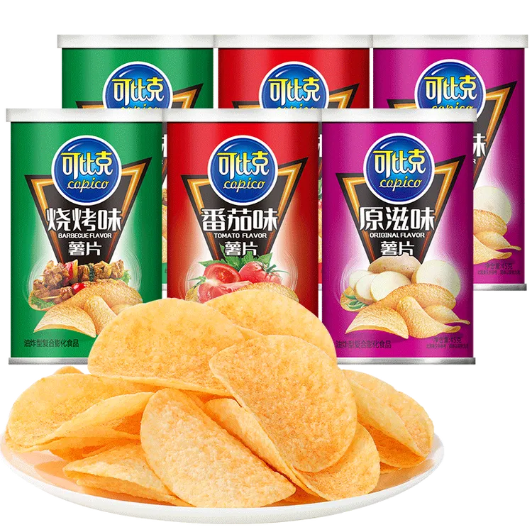 可比克薯片/薯条罐装45g×6罐休闲零食网红食品香脆酥脆美味膨化