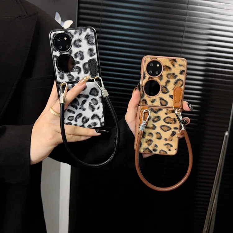 适用华为p50pocket手机壳新款pocket2套pockets秋冬毛绒感豹纹女p