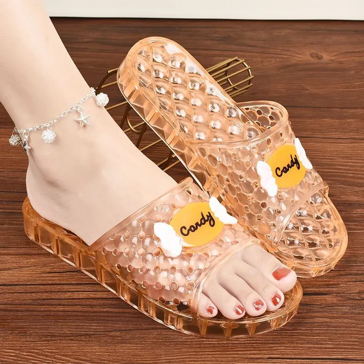 防滑不伤脚公主水晶镂空拖鞋女浴室洗澡家用防滑厚底凉拖鞋女女款