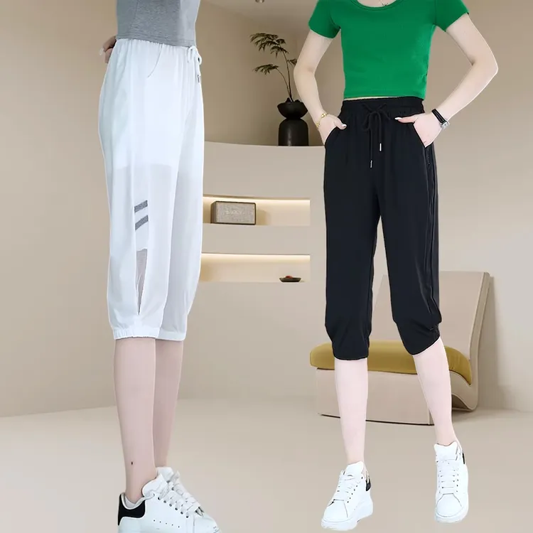 七分休闲运动裤女2023夏季新款冰丝速干松紧宽松防晒薄款马裤外穿